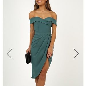 Teal midi off the shoulder dress